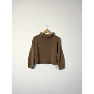 Vintage Broken In Chunky Knit Cropped Turtleneck Sweater Tan Small